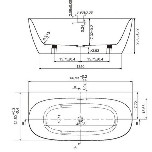 Ratel RA-ABML67 Acrylic Bathtub 67" X 31.5" X 23" (RA-ABML67)