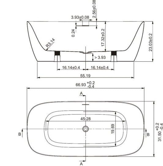 Ratel RA-ABPA67 Free Standing Acrylic Bathtub 67" X 31.5" X 23" (RA-ABPA67)