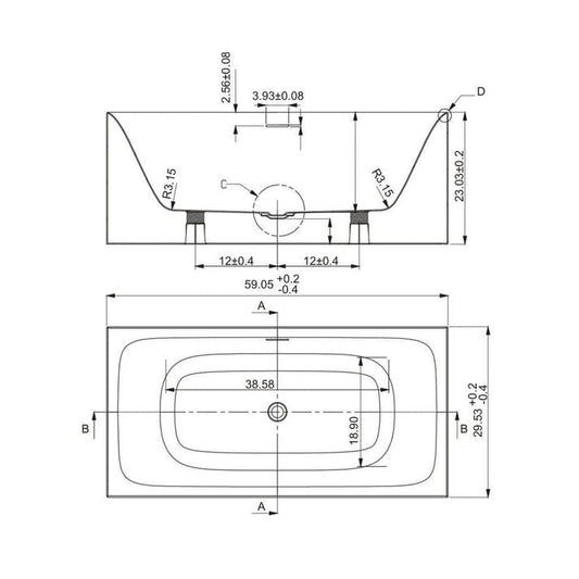 Ratel RA-ABRO59 Free Standing Acrylic Bathtub 59" X 29.5" X 23" (RA-ABRO59)