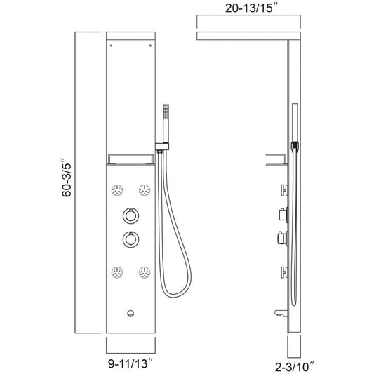 Ratel RA-SP6135 Shower Panel with 4pcs Massage Jets 60 3/5"H x 9 11/13"W x 2 3/10"D - Dark Wood Finish With Spout (RA-SP6135)