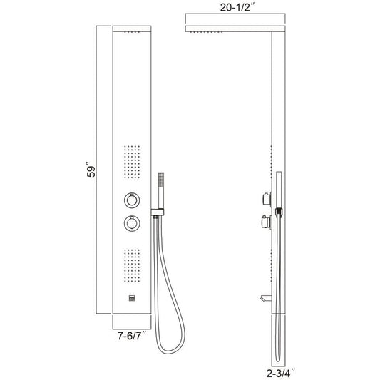 Ratel RA-SP858 Shower Panel with 2 Sets ABS Massage Jets 59"H x 7 6/7"W x 2 3/4"D - With Spout (RA-SP858)