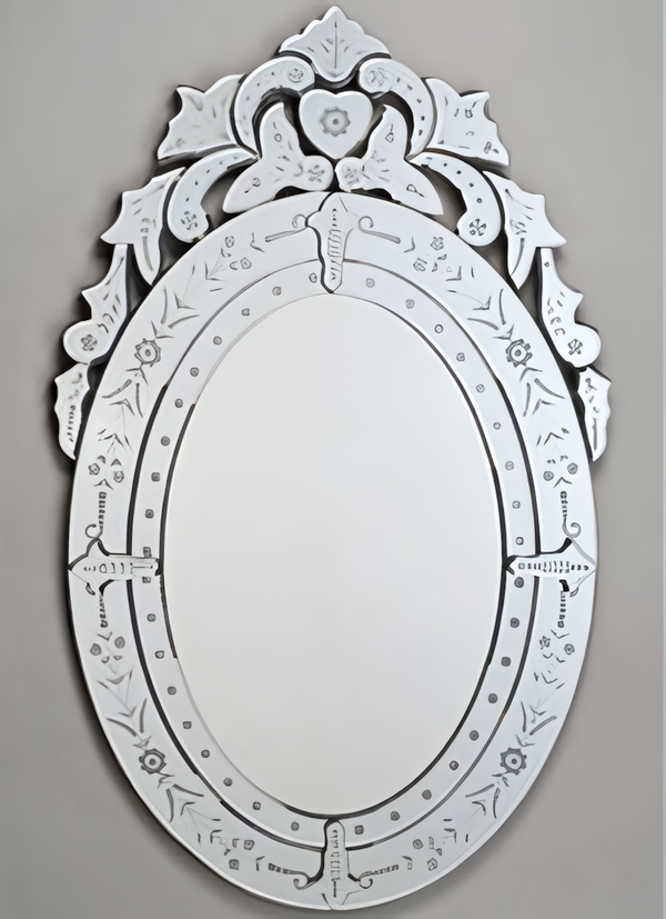 Afina Radiance Venetian 26 x 41 Oval Traditional Etched Glass Wall Mirror RM-101