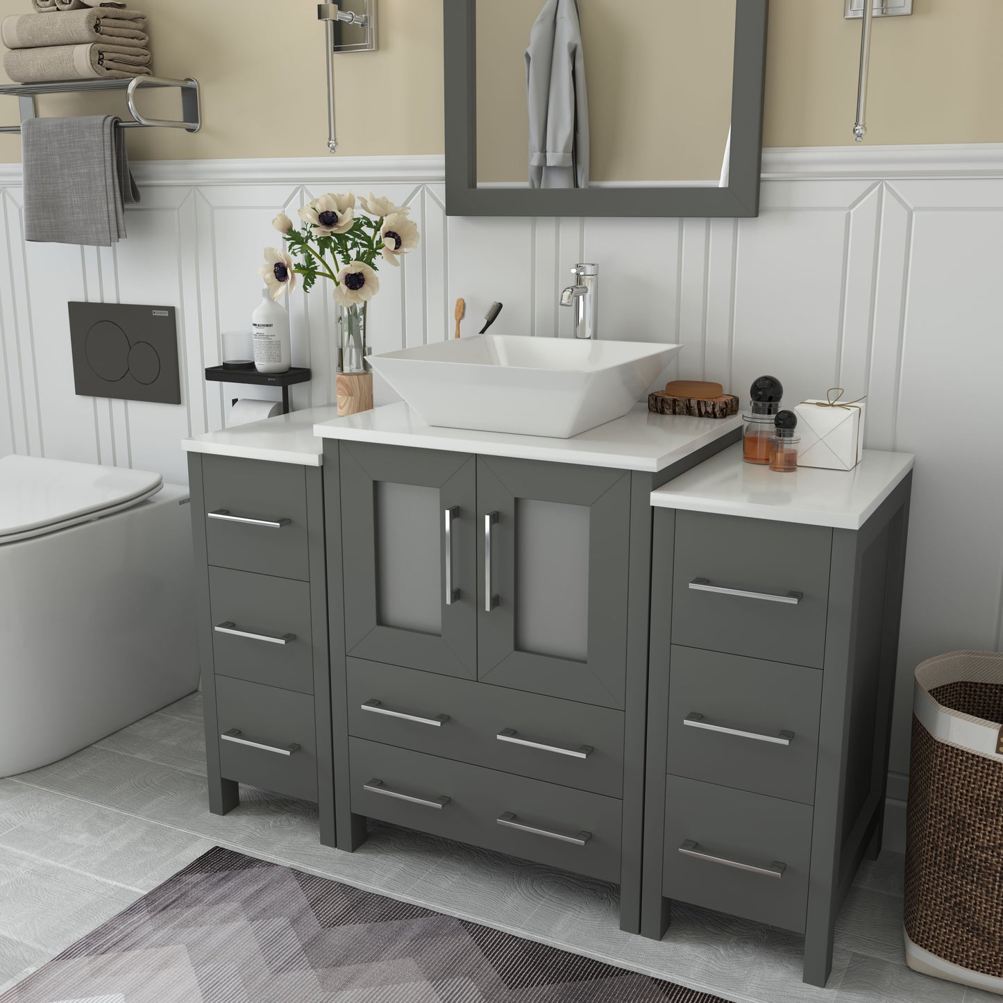 48 Inch Single Sink Bathroom Vanity in Gray with Marble Countertop - Vanity Art VA3124-48G