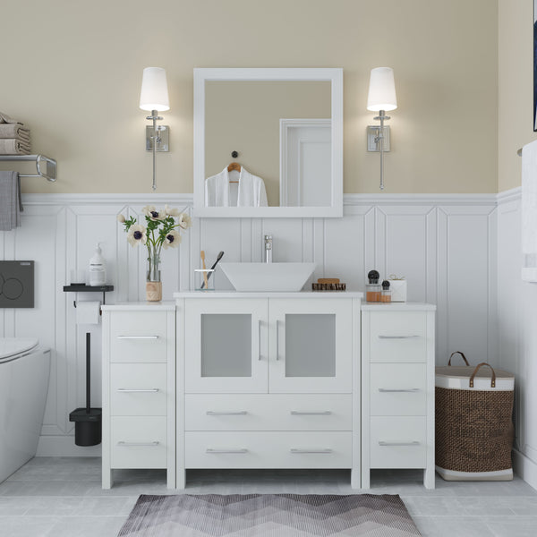 54 Inch Single Sink Bathroom Vanity in White with Marble Countertop - Vanity Art VA3130-54W