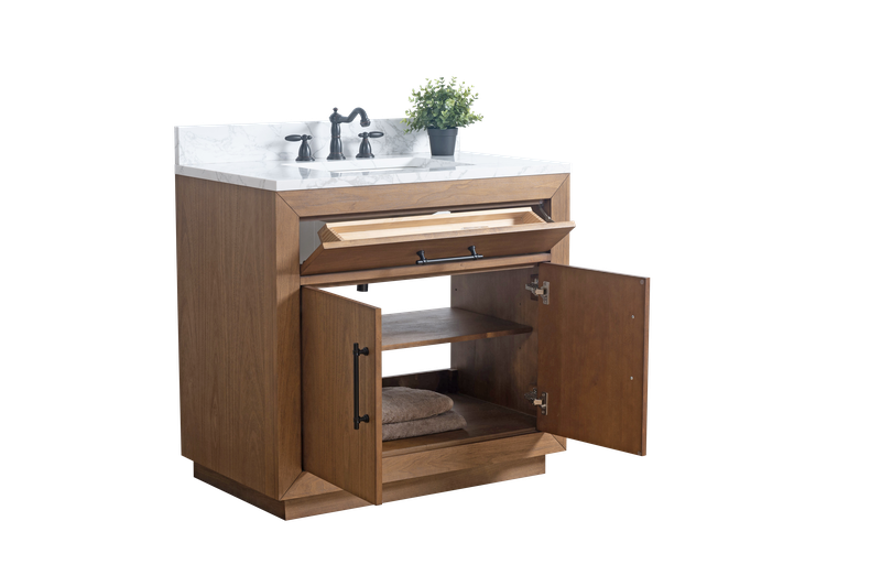 36 Inch Single Sink Bathroom Vanity in Tan with Marble Countertop - Vanity Art VA7036-T-ET