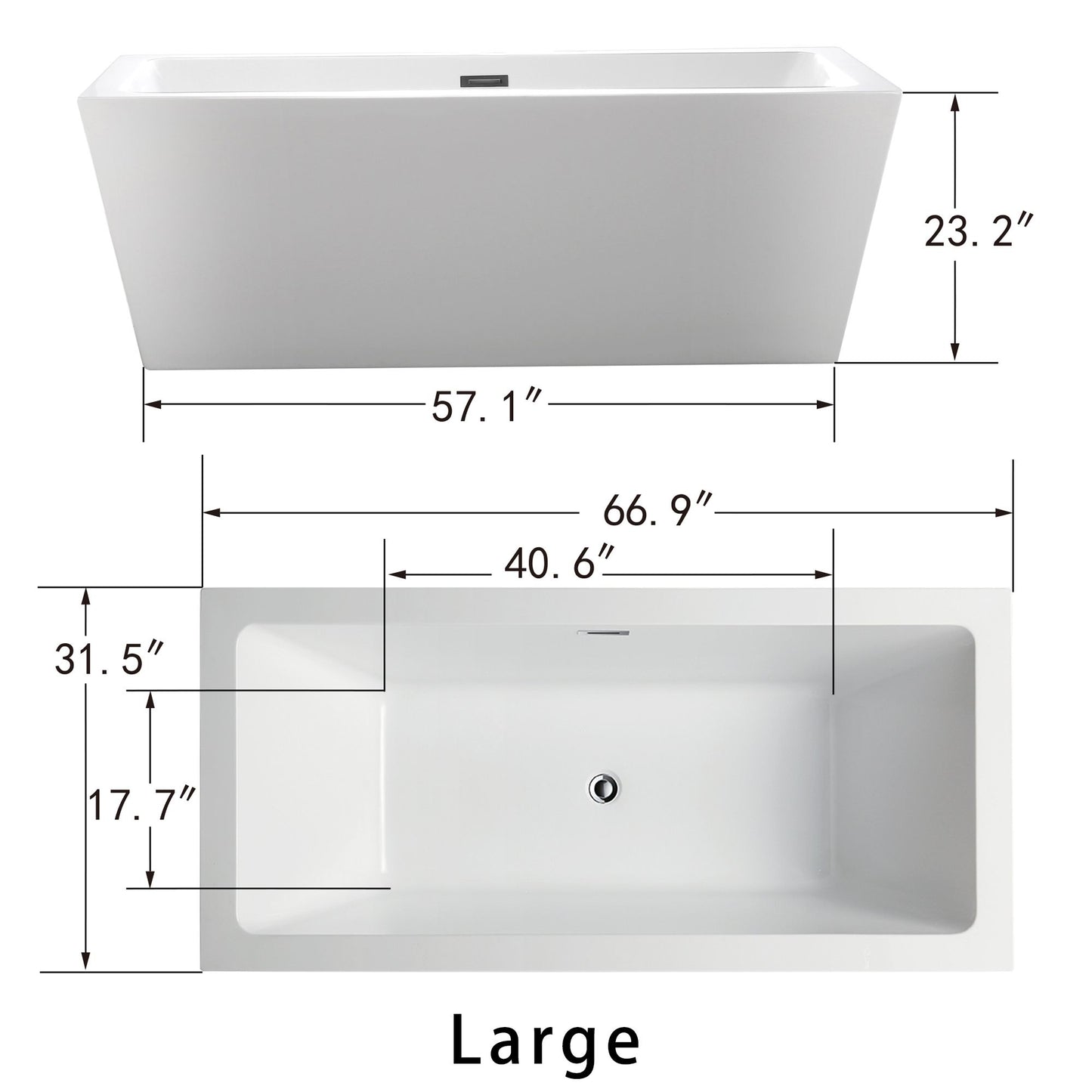 67 Inch Freestanding White Acrylic Bathtub with Overflow And Pop-Up Drain - Vanity Art VA6814-L-MB