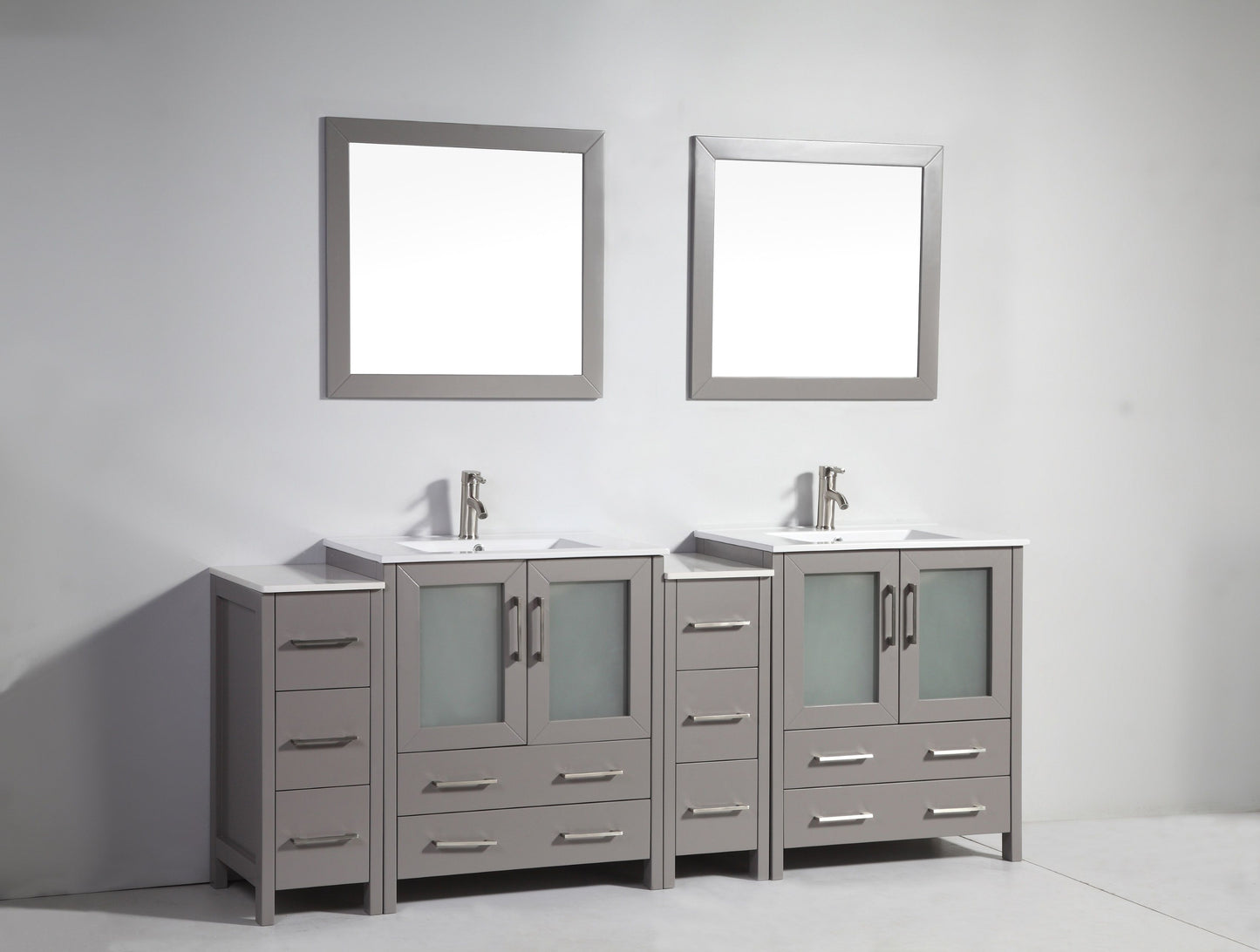 84 Inch Double Sink Bathroom Vanity in Gray with Ceramic Countertop - Vanity Art VA3030-84G