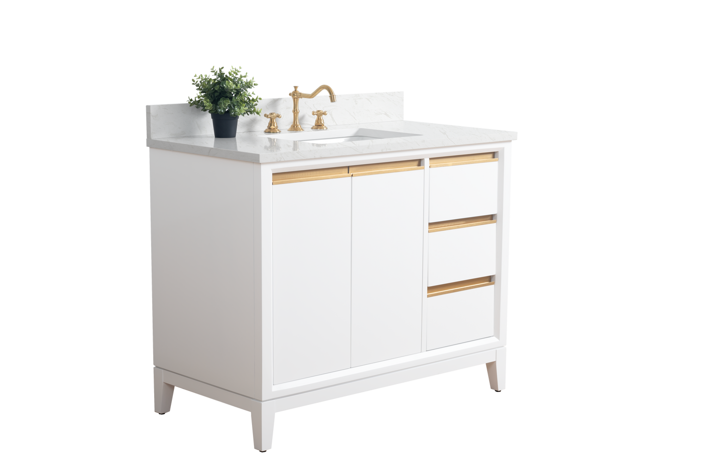 42 Inch Single Sink Bathroom Vanity in White with Marble Countertop - Vanity Art VA8042-W