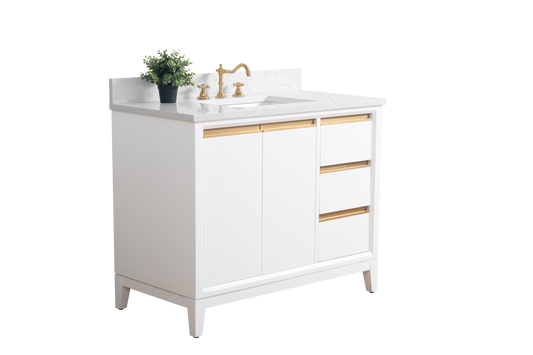 42 Inch Single Sink Bathroom Vanity in White with Marble Countertop - Vanity Art VA8042-W