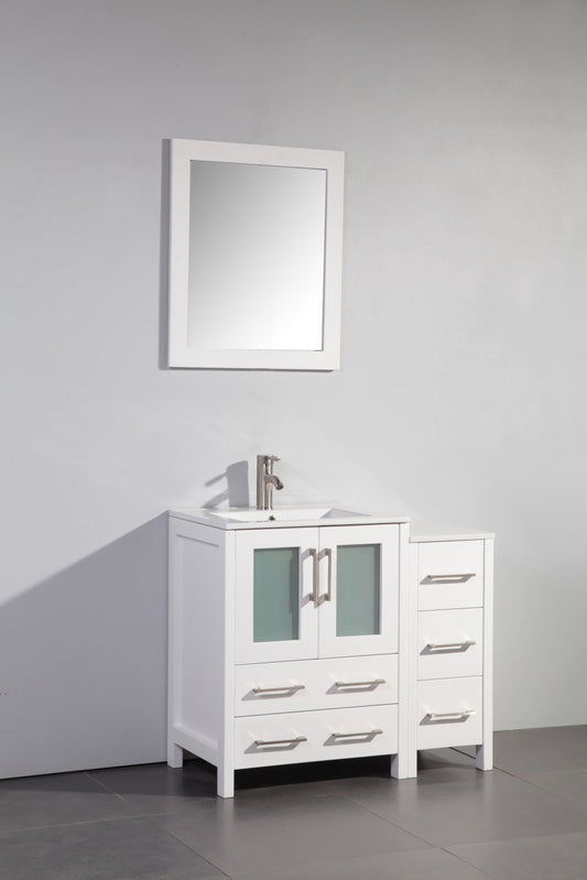 36 Inch Single Sink Bathroom Vanity in White with Ceramic Countertop - Vanity Art VA3024-36W