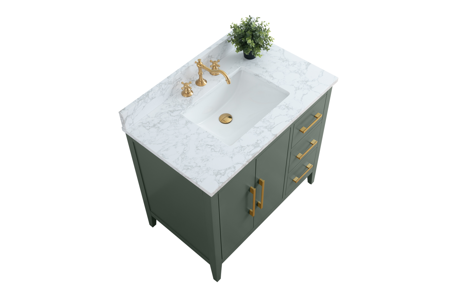 36 Inch Single Sink Bathroom Vanity in Vintage Green with Marble Countertop - Vanity Art VA9036-VG