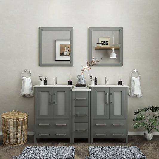 60 Inch Double Sink Bathroom Vanity in Gray with Ceramic Countertop - Vanity Art VA3024-60G