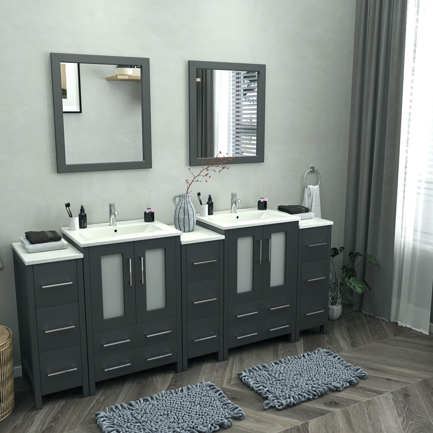 84 Inch Double Sink Bathroom Vanity in Espresso with Ceramic Countertop - Vanity Art VA3024-84E