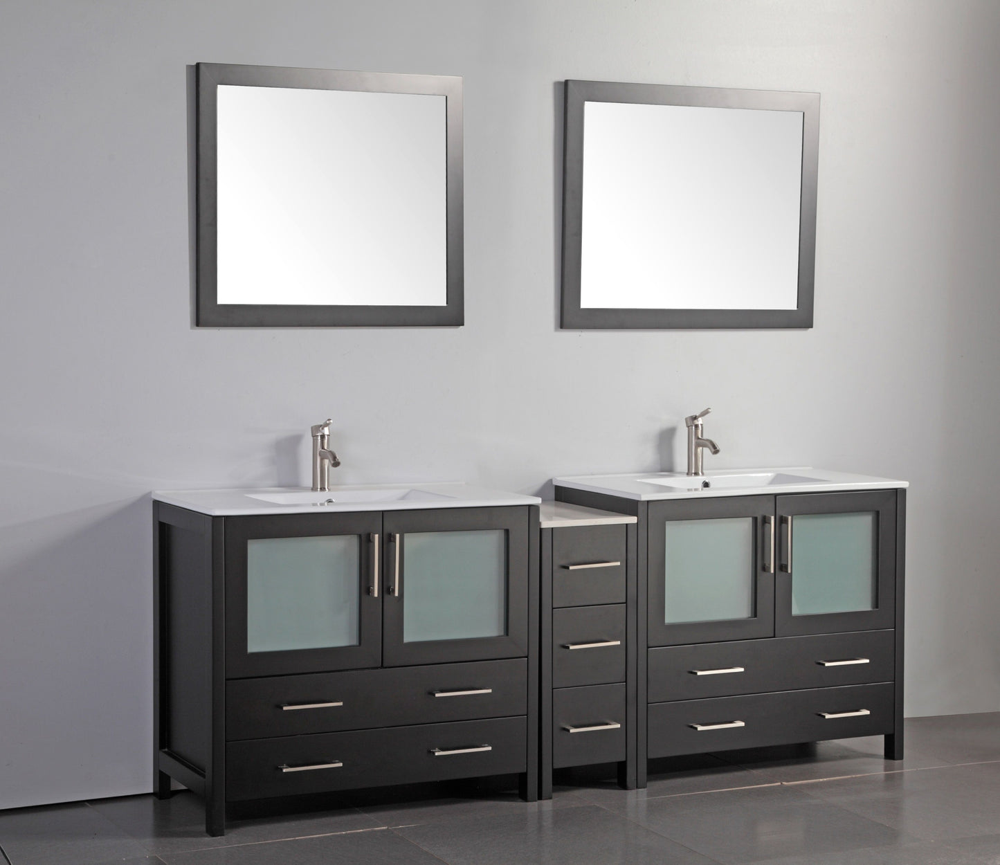 84 Inch Double Sink Bathroom Vanity in Espresso with Ceramic Countertop - Vanity Art VA3036-84E