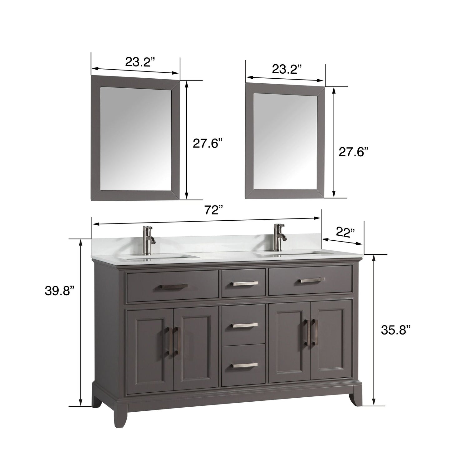 72 Inch Single Sink Bathroom Vanity in Gray with White Marble Countertop - Vanity Art VA1072DG