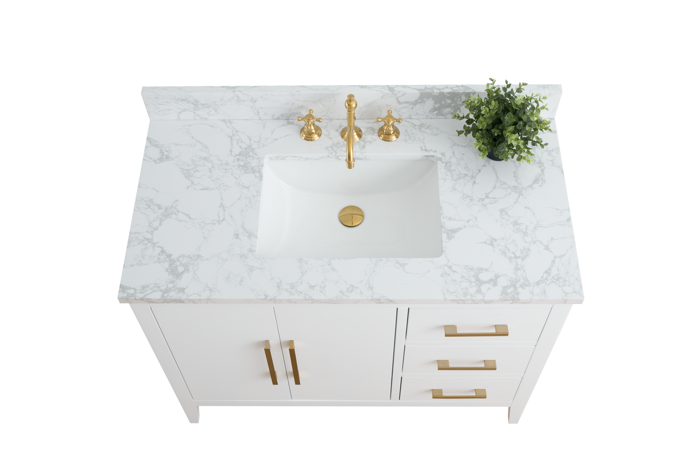 42 Inch Single Sink Bathroom Vanity in White with Marble Countertop - Vanity Art VA9042-W