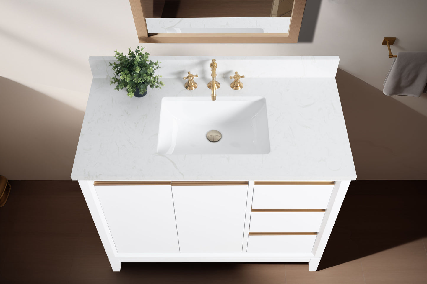 42 Inch Single Sink Bathroom Vanity in White with Marble Countertop - Vanity Art VA8042-W