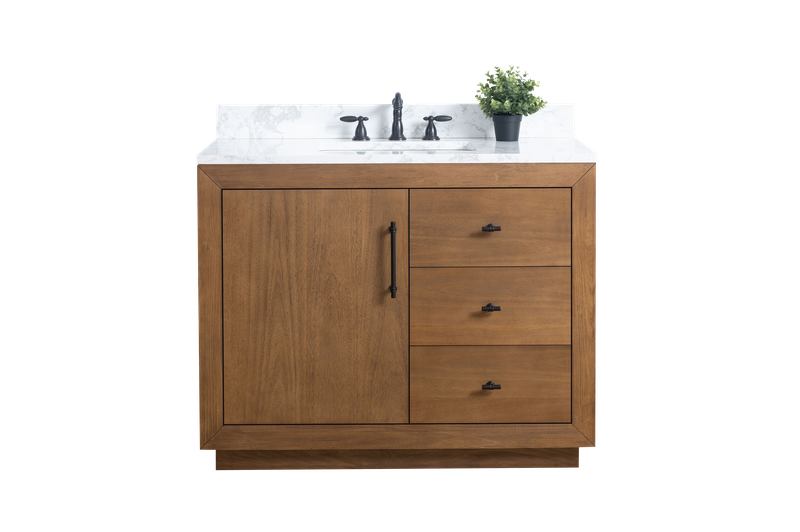 42 Inch Single Sink Bathroom Vanity in Tan with Marble Countertop - Vanity Art VA7042-T-ET