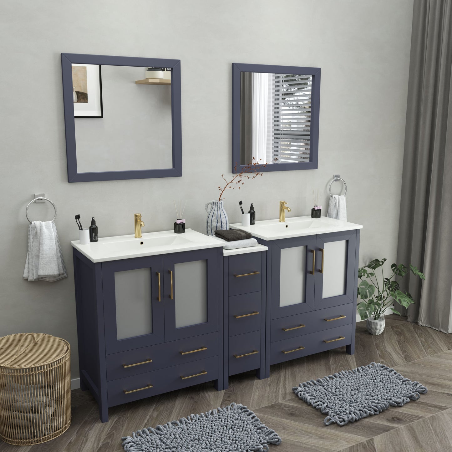 72 Inch Double Sink Bathroom Vanity in Blue with Ceramic Countertop - Vanity Art VA3030-72B