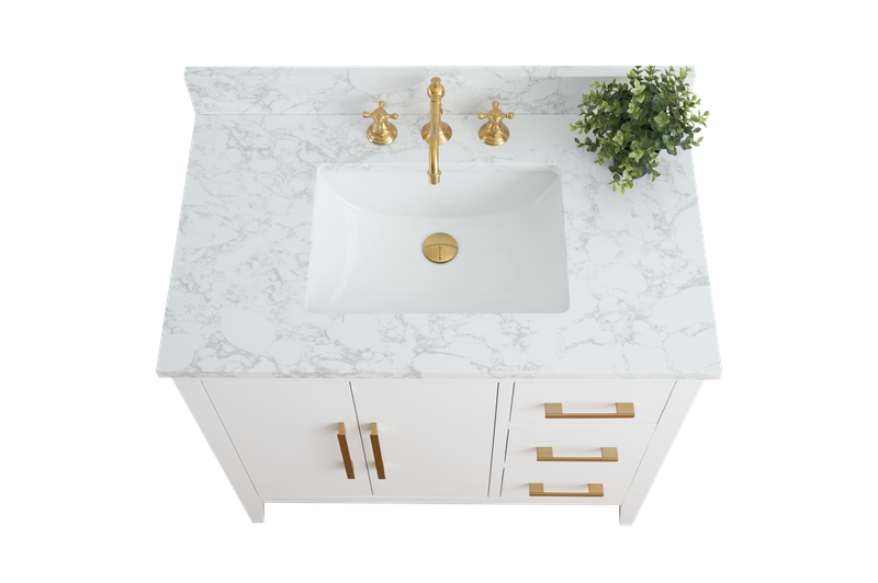 36 Inch Single Sink Bathroom Vanity in White with Marble Countertop - Vanity Art VA9036-W