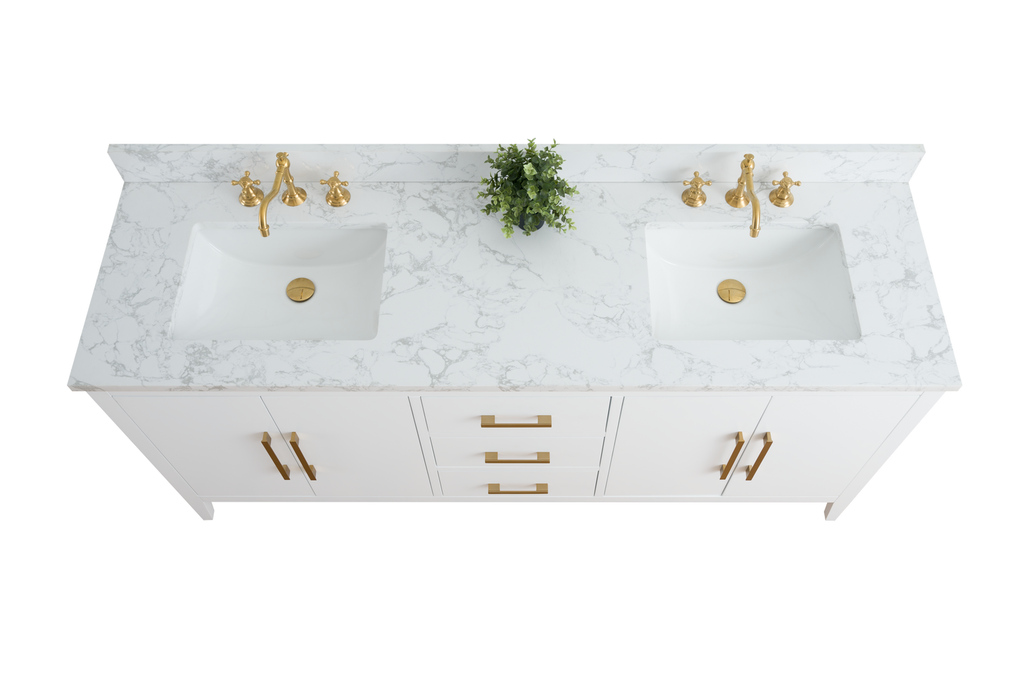 72 Inch Double Sink Bathroom Vanity in White with Marble Countertop - Vanity Art VA9072-DW