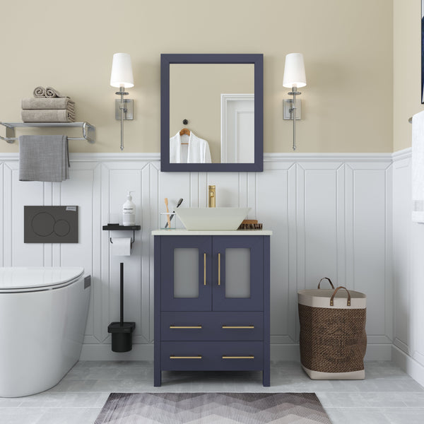 24 Inch Single Sink Bathroom Vanity in Blue with Marble Countertop - Vanity Art VA3124B