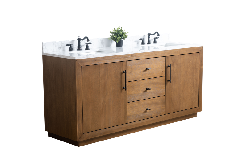 72 Inch Double Sink Bathroom Vanity in Tan with Marble Countertop - Vanity Art VA7072-DT-ET