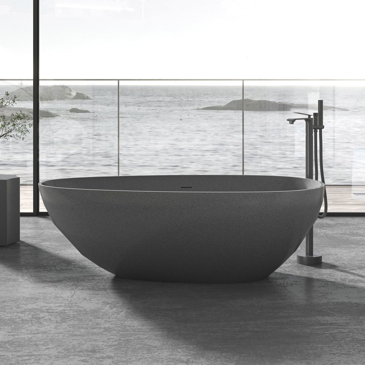 Freestanding Oval-Shaped Stone Resin Bathtub 67 Inch x 33.5 Inch- VA6913-MDL