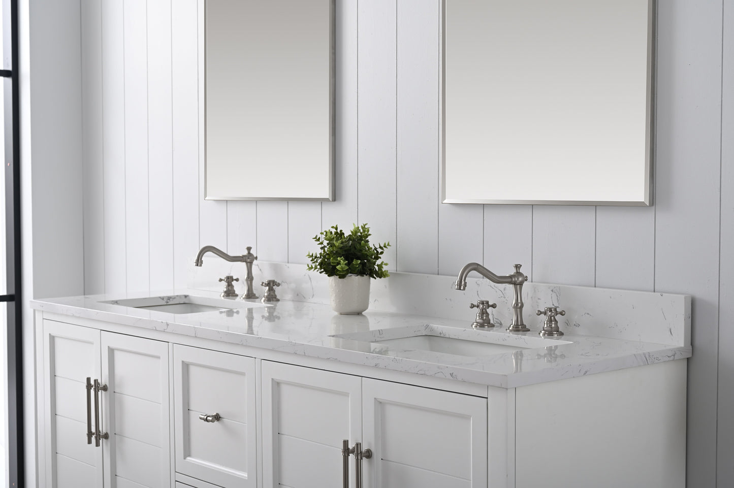 72 Inch Double Sink Bathroom Vanity in White with Marble Countertop & Backsplash - Vanity Art VA5072-DW