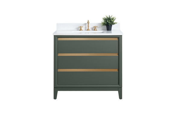 36 Inch Single Sink Bathroom Vanity in Vintage Green with Marble Countertop - Vanity Art VA8036-VG