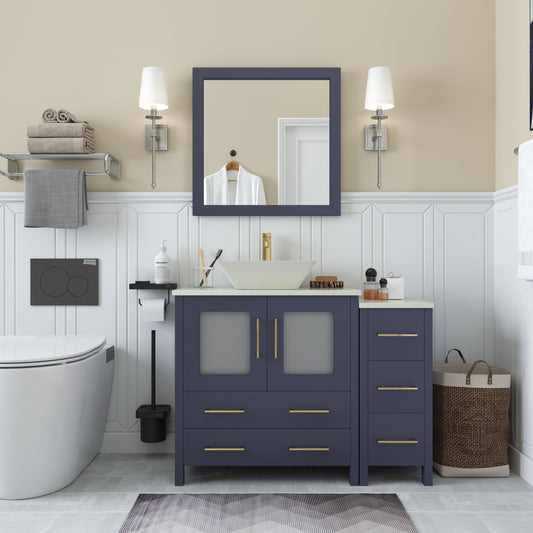 42 Inch Single Sink Bathroom Vanity in Blue with Marble Countertop - Vanity Art VA3130-42B