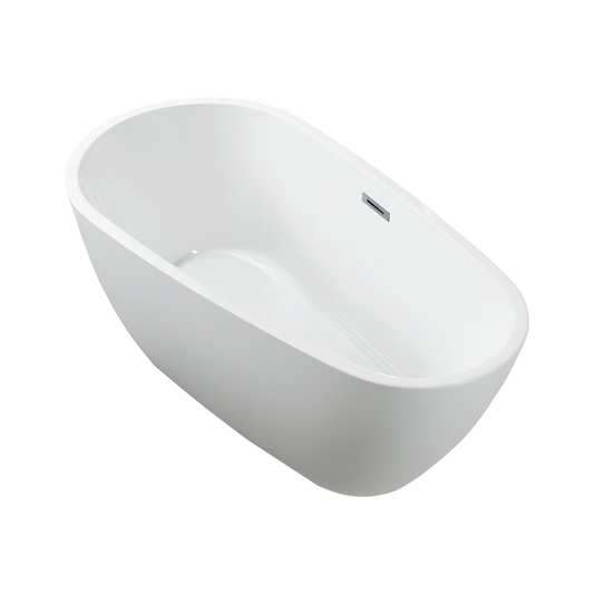 59 Inch Freestanding White Acrylic Bathtub with Overflow And Pop-Up Drain - Vanity Art VA6515-S-PC