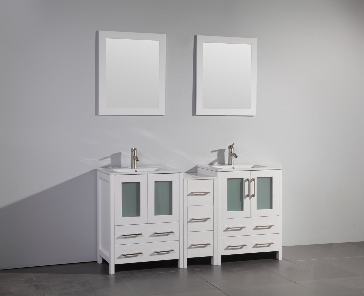 60 Inch Double Sink Bathroom Vanity in White with Ceramic Countertop - Vanity Art VA3024-60W