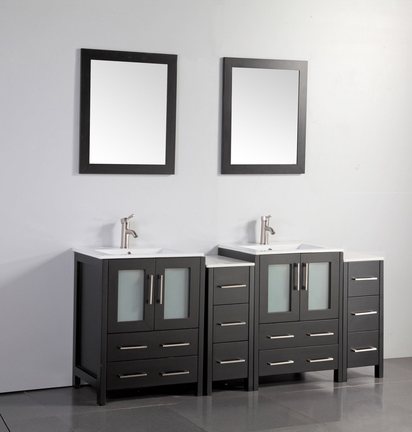 72 Inch Double Sink Bathroom Vanity in Espresso with Ceramic Countertop - Vanity Art VA3024-72E