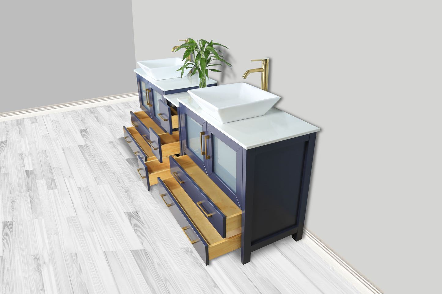 84 Inch Double Sink Bathroom Vanity in Blue with Marble Countertop - Vanity Art VA3136-84B