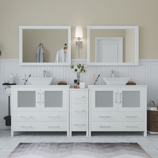 84 Inch Double Sink Bathroom Vanity in White with Marble Countertop - Vanity Art VA3136-84W