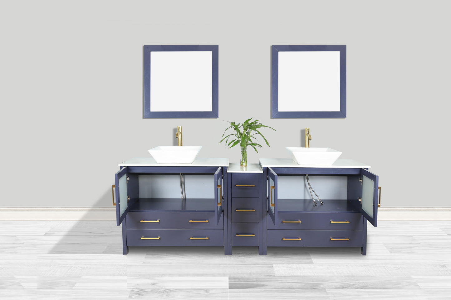 84 Inch Double Sink Bathroom Vanity in Blue with Marble Countertop - Vanity Art VA3136-84B