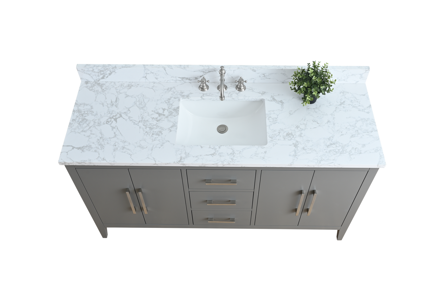 60 Inch Single Sink Bathroom Vanity in Cashmere Gray with Marble Countertop - Vanity Art VA9060-SG