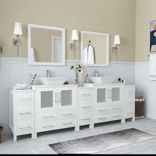 96 Inch Double Sink Bathroom Vanity in White with Marble Countertop - Vanity Art VA3130-96W