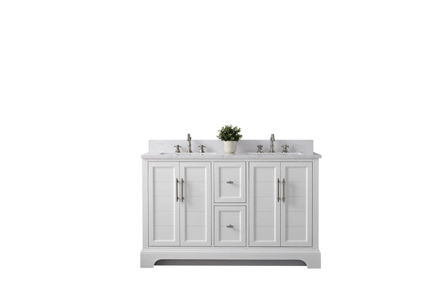 54 Inch Double Sink Bathroom Vanity in White with Marble Countertop & Backsplash - Vanity Art VA5054-W