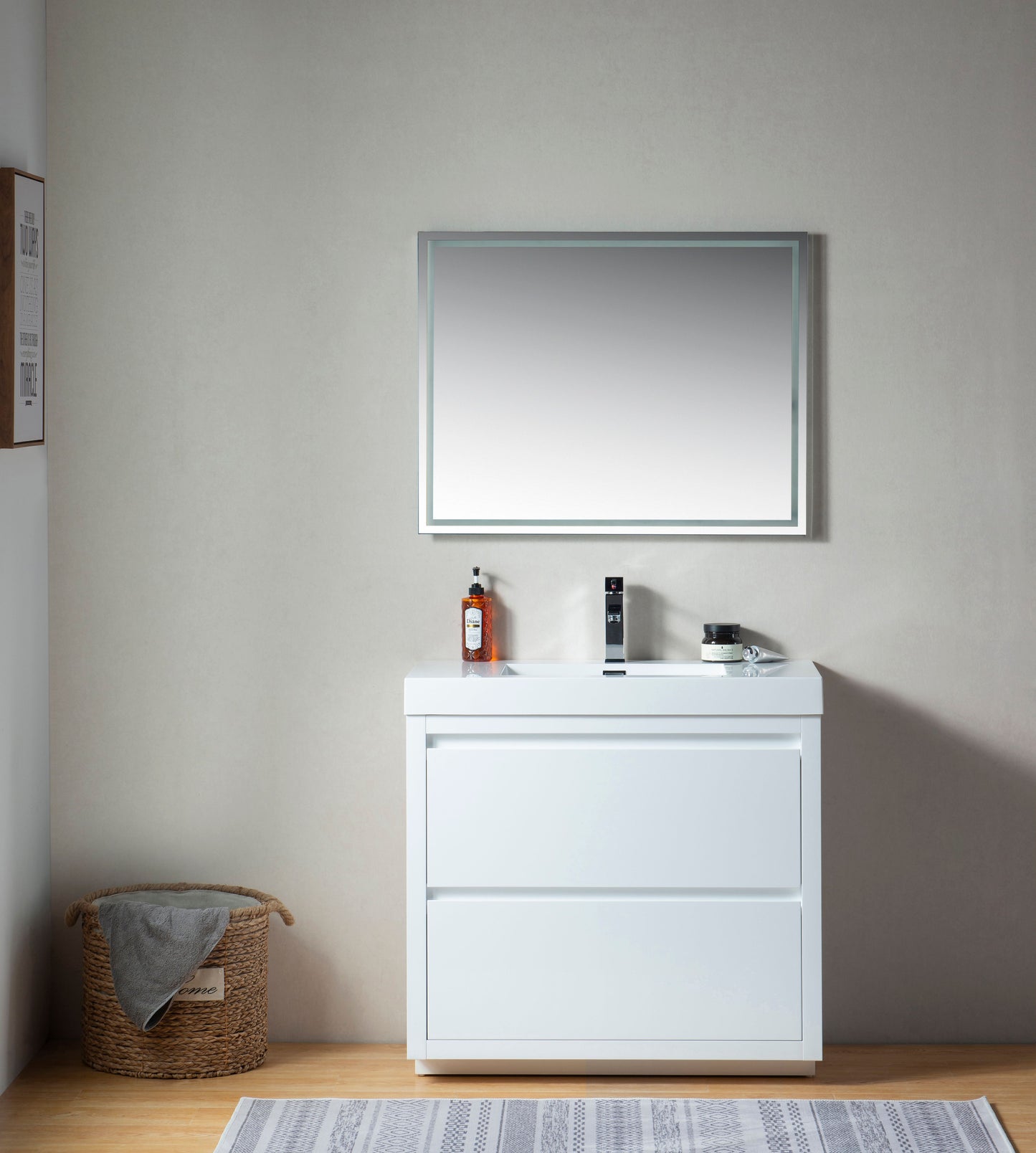 36 Inch Single Sink Bathroom Vanity in White with Resin Top - Vanity Art VA6036WF