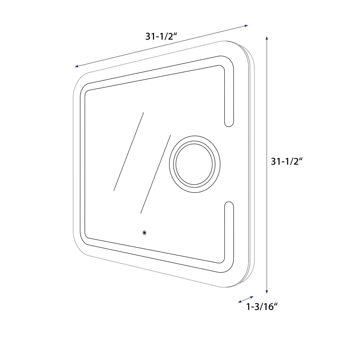 Square 31.5 Inch x 31.5 Inch LED Mirror with Touch Sensor and 3X Magnifier - Vanity Art VA23