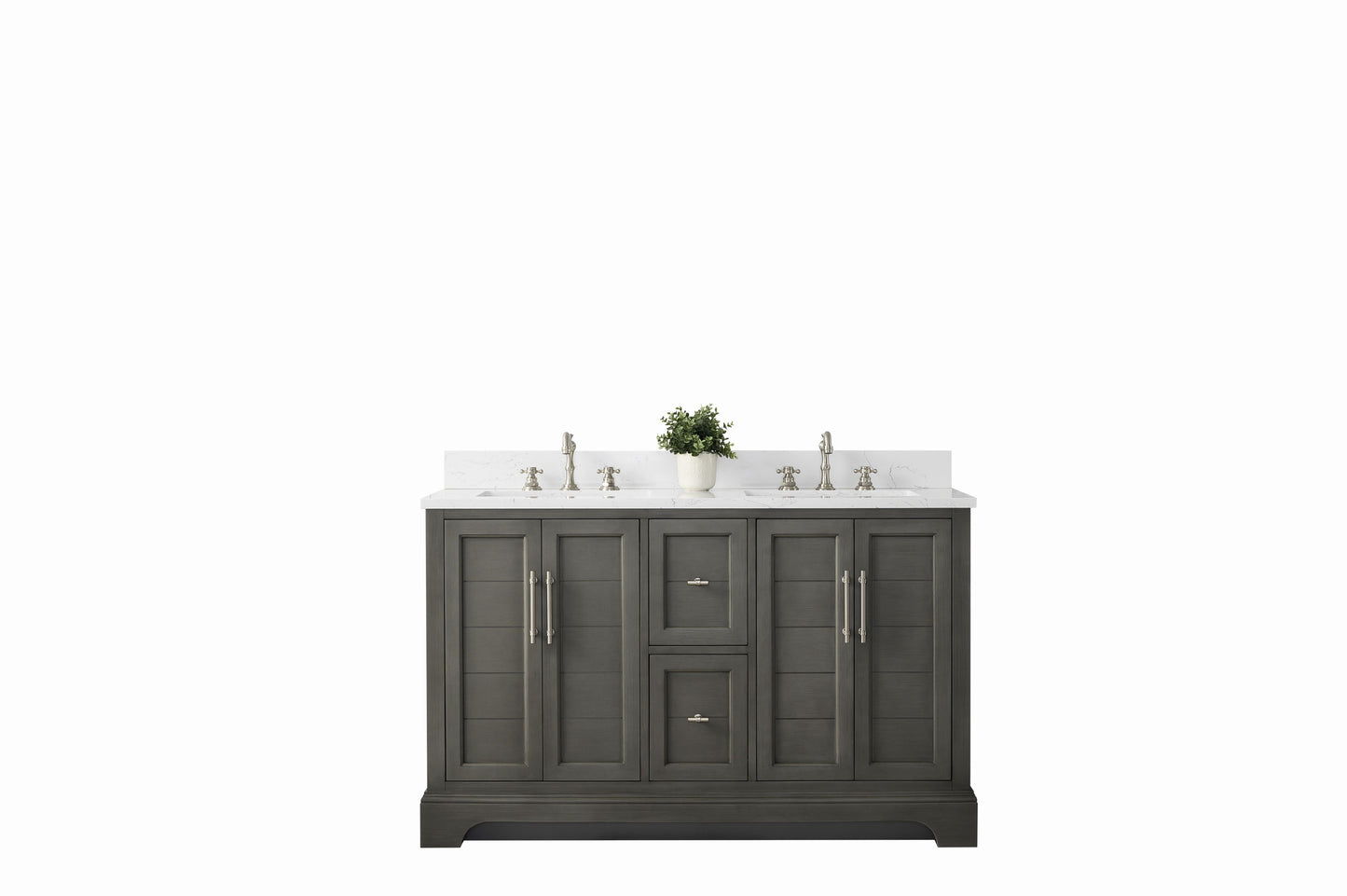 54 Inch Double Sink Bathroom Vanity in Gray with Marble Countertop & Backsplash - Vanity Art VA5054-SG