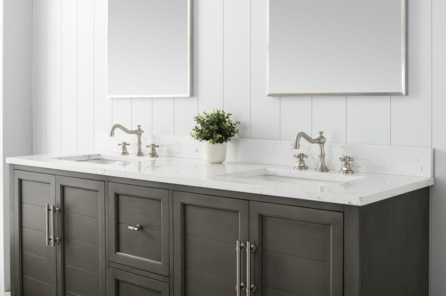 72 Inch Double Sink Bathroom Vanity in Gray with Marble Countertop & Backsplash - Vanity Art VA5072-DSG