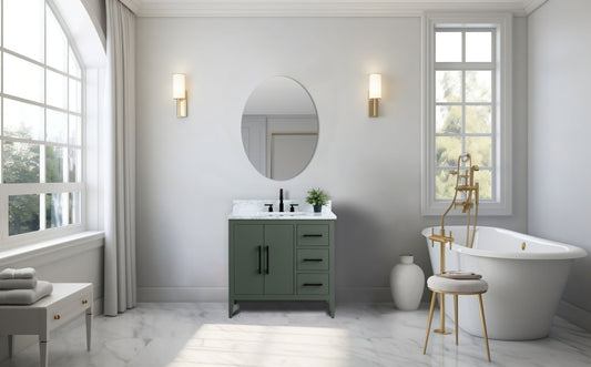 36 Inch Single Sink Bathroom Vanity in Vintage Green with Marble Countertop - Vanity Art VA9036-VG