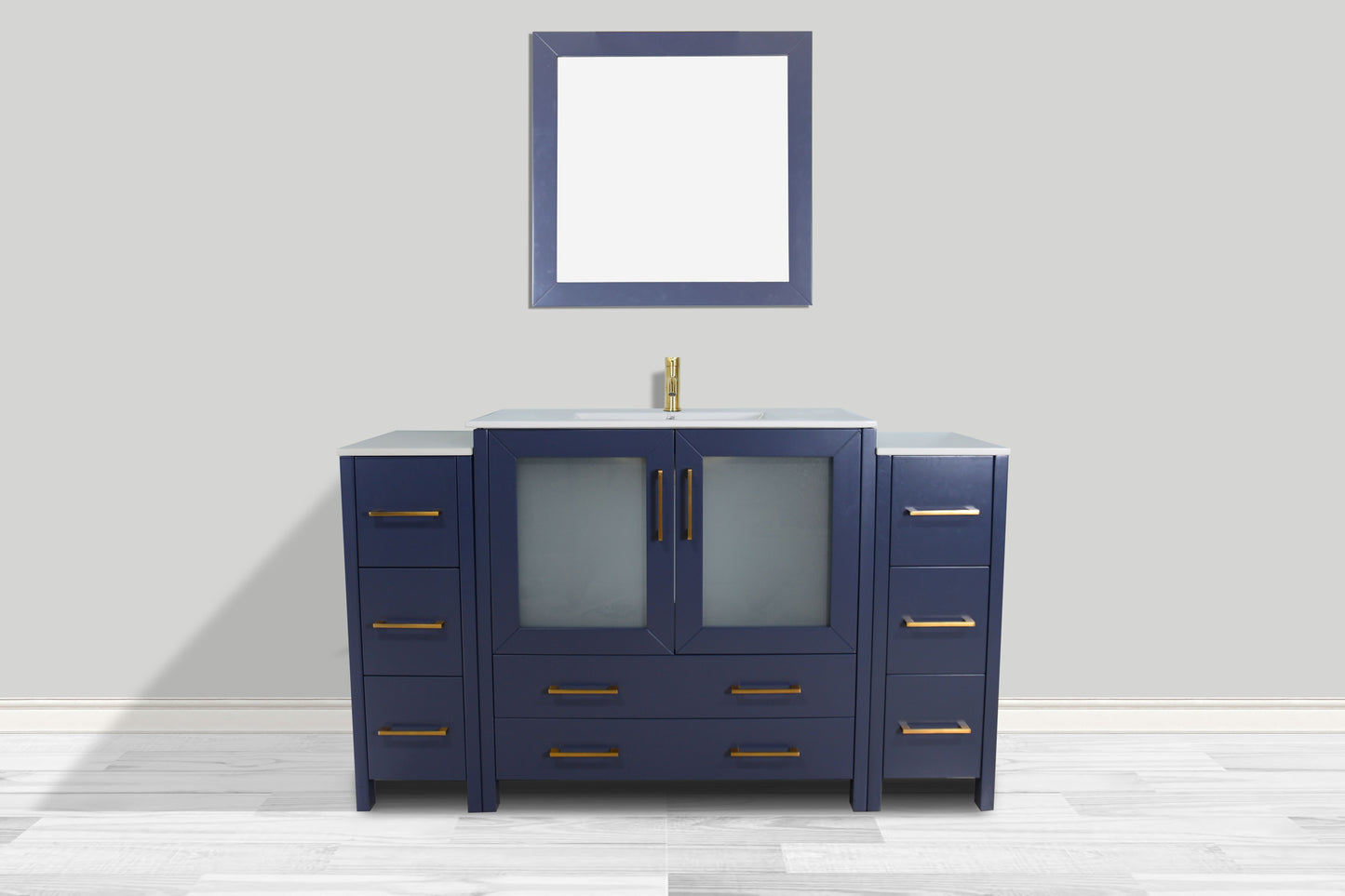 60 Inch Single Sink Bathroom Vanity in Blue with Ceramic Countertop - Vanity Art VA3036-60B