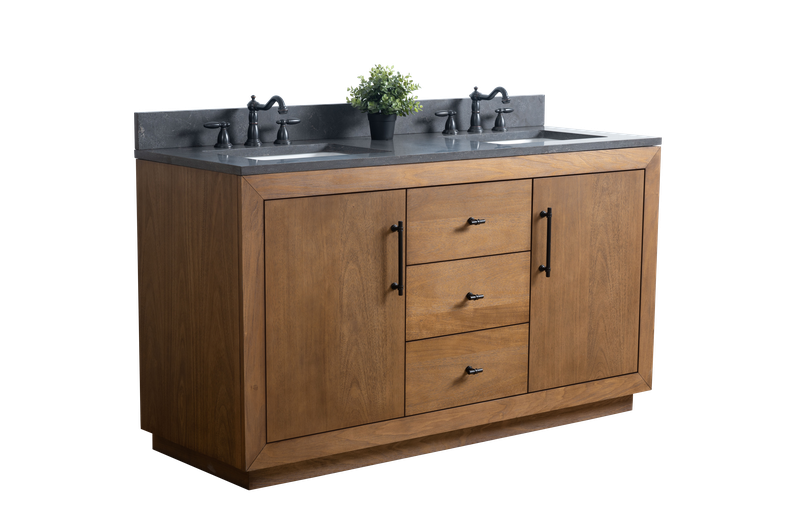 60 Inch Double Sink Bathroom Vanity in Tan with Limestone Top - Vanity Art VA7060-DT-BT