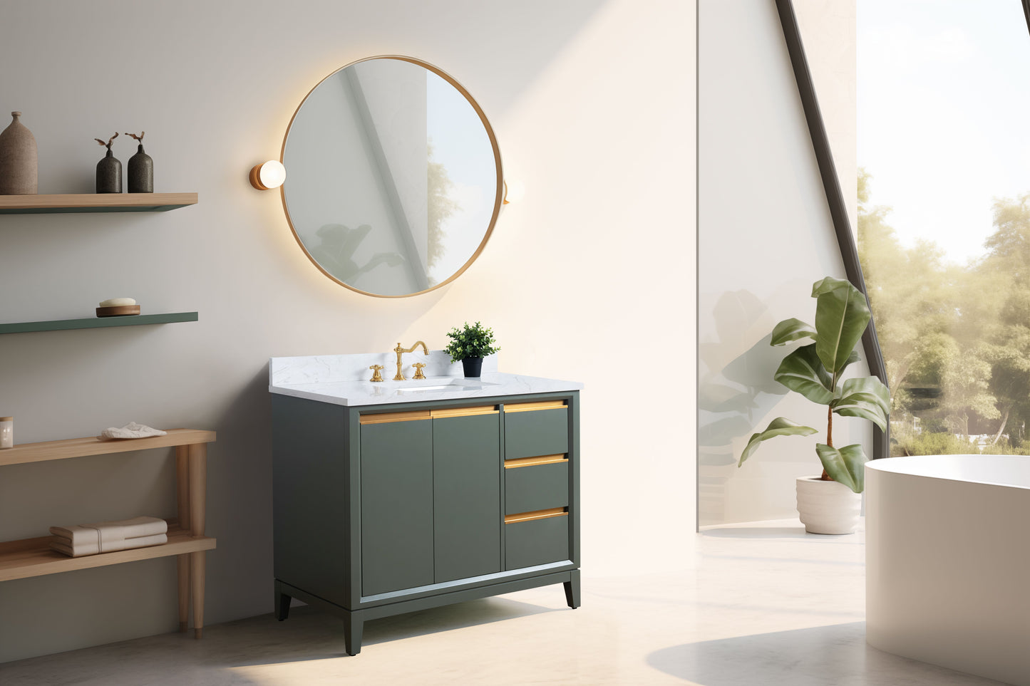 42 Inch Single Sink Bathroom Vanity in Vintage Green with Marble Countertop - Vanity Art VA8042-VG