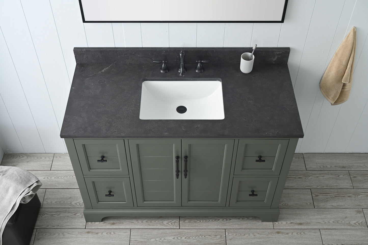 48 Inch Single Sink Bathroom Vanity in Vintage Green with Marble Countertop & Backsplash - Vanity Art VA5048-VG