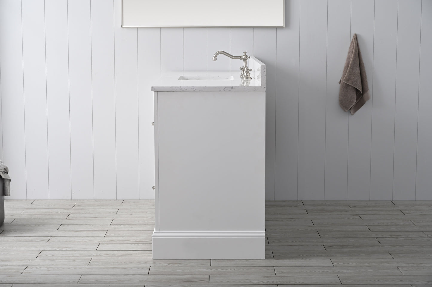 60 Inch Single Sink Bathroom Vanity in White with Marble Countertop & Backsplash - Vanity Art VA5060-SW